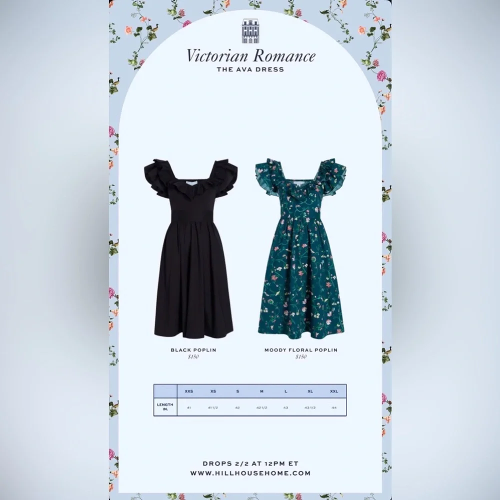 Hill House Ava Nap Dress in Black Cotton Poplin Midi Ruffle Sleeve Smocked Back - Picture 7 of 7